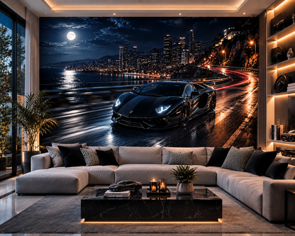 Luxury Supercar Night Drive Wall Mural
