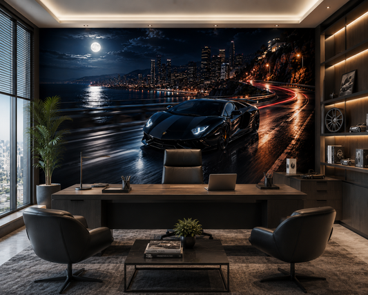 Luxury Supercar Night Drive Wall Mural