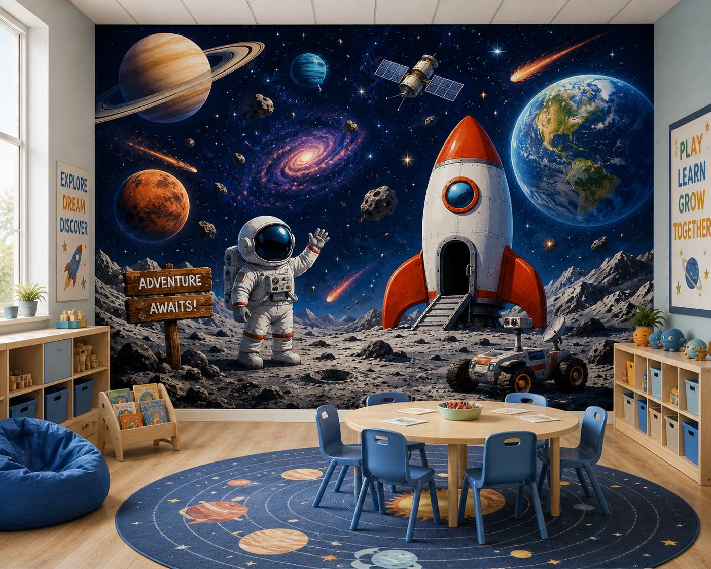 Outer Space Rocket Adventure Wall Mural