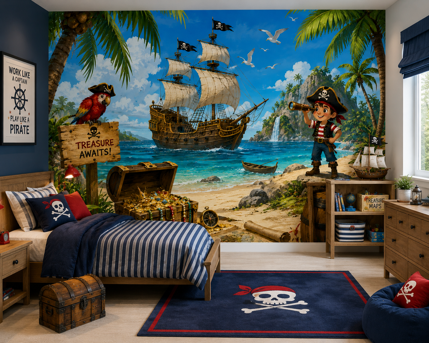 Pirate Ship Treasure Hunt Wall Mural