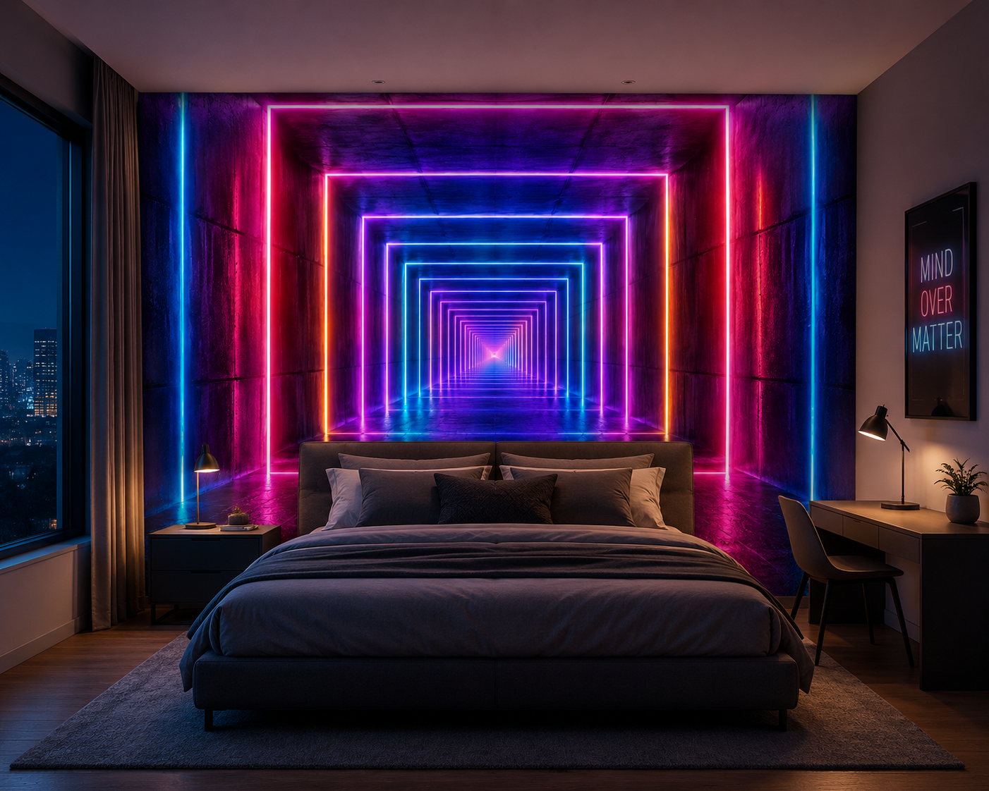 Infinite Neon Tunnel Illusion Wall Mural