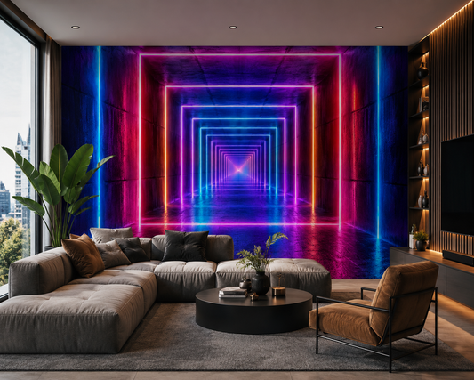 Infinite Neon Tunnel Illusion Wall Mural
