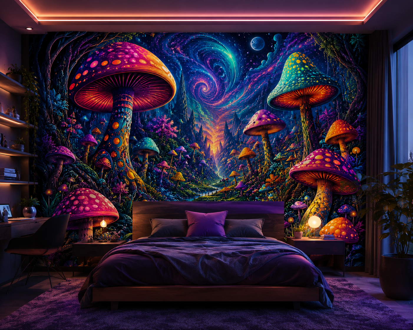 Psychedelic Mushroom Forest Wall Mural
