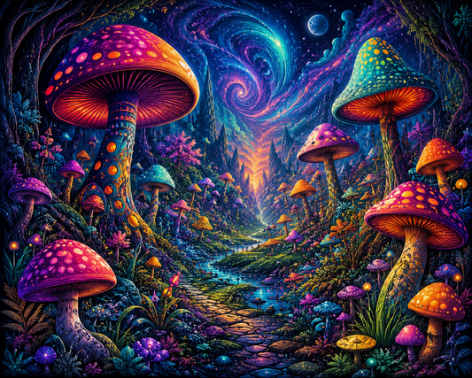 Psychedelic Mushroom Forest Wall Mural