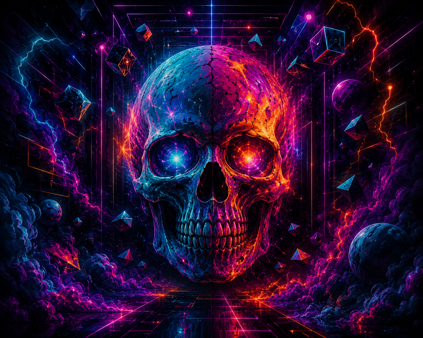 Neon Skull Dimension Wall Mural