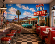 Classic Route 66 Neon Motel Wall Mural