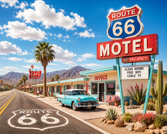 Classic Route 66 Neon Motel Wall Mural