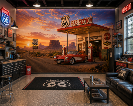 Route 66 Desert Gas Station Wall Mural