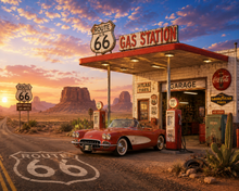 Route 66 Desert Gas Station Wall Mural