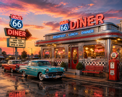 Route 66 Classic Diner Wall Mural