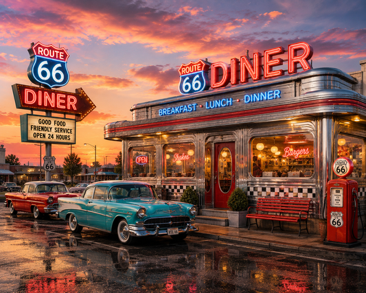 Route 66 Classic Diner Wall Mural