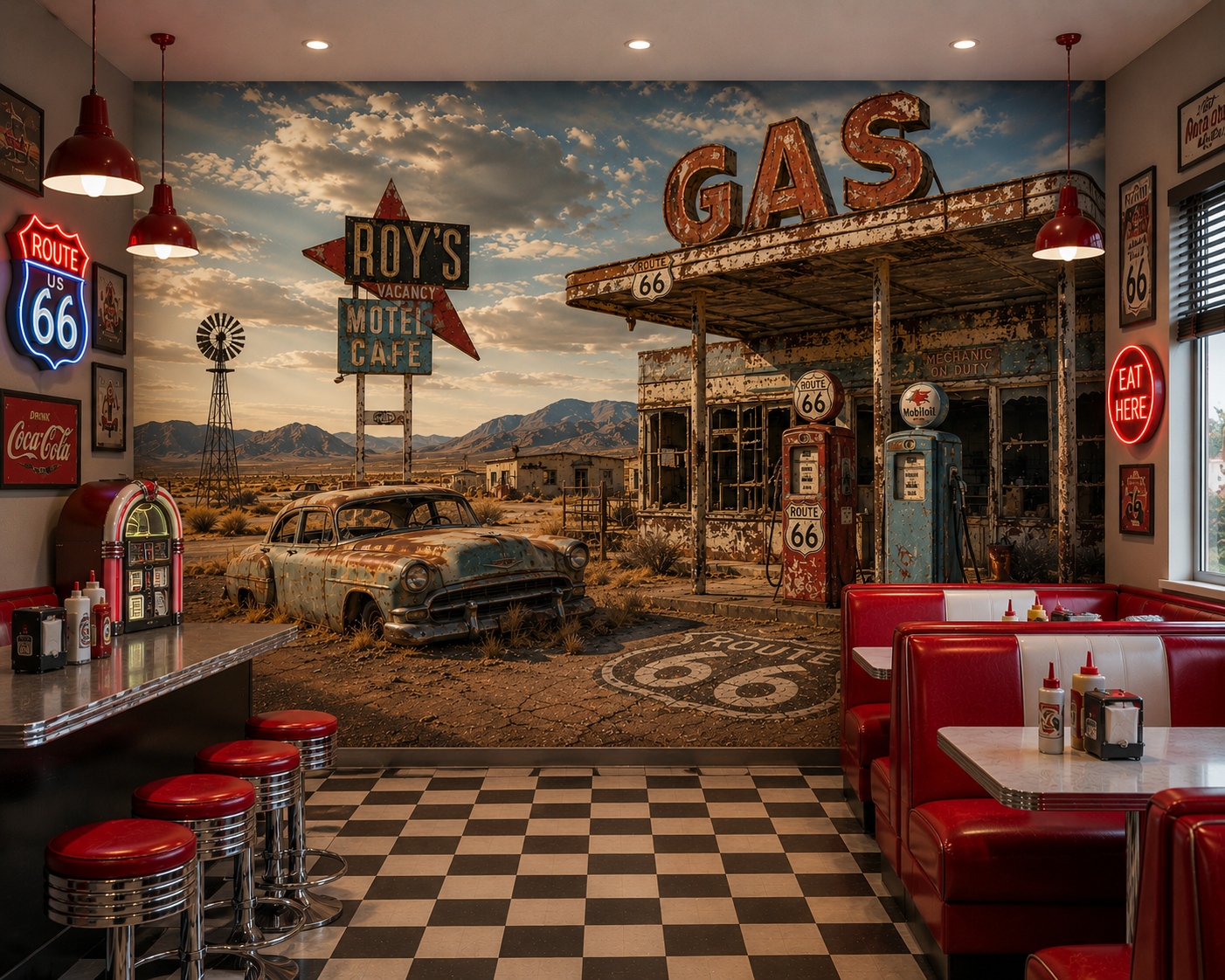 Abandoned Route 66 Americana Wall Mural