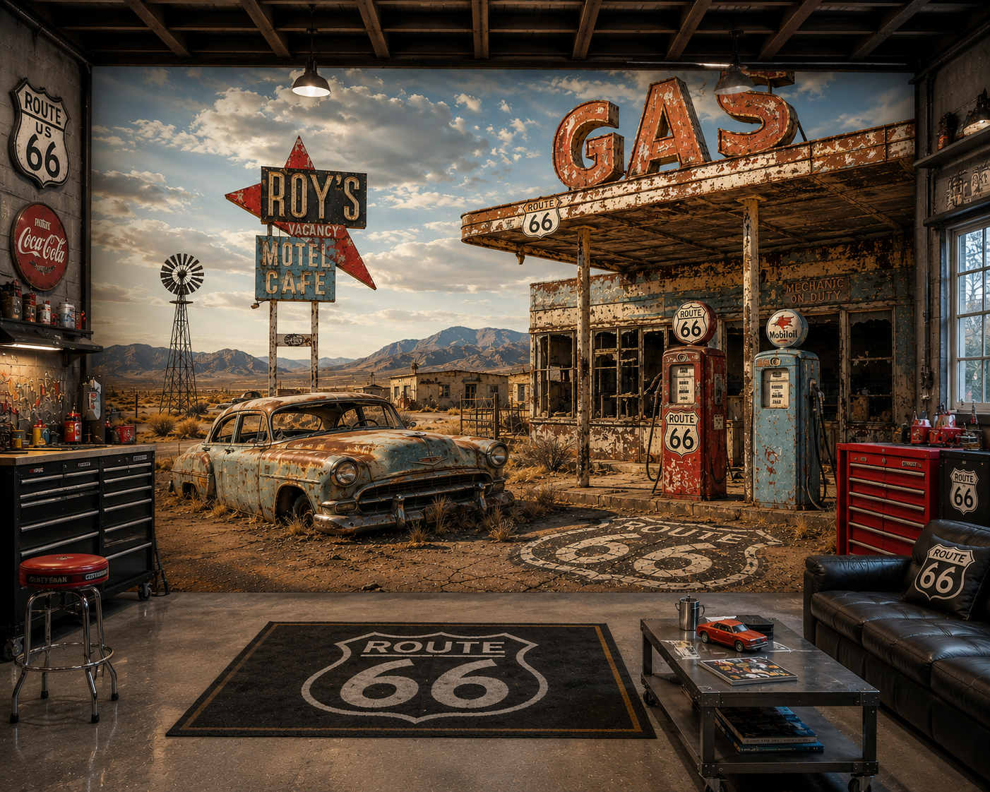 Abandoned Route 66 Americana Wall Mural