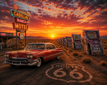 Route 66 Cadillac Ranch Sunset Wall Mural