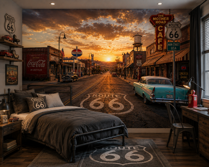 Route 66 Small Town Main Street Wall Mural
