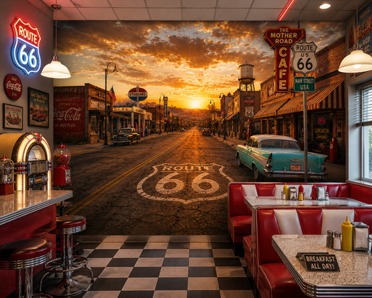Route 66 Small Town Main Street Wall Mural