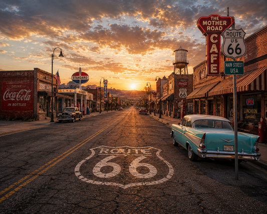 Route 66 Small Town Main Street Wall Mural
