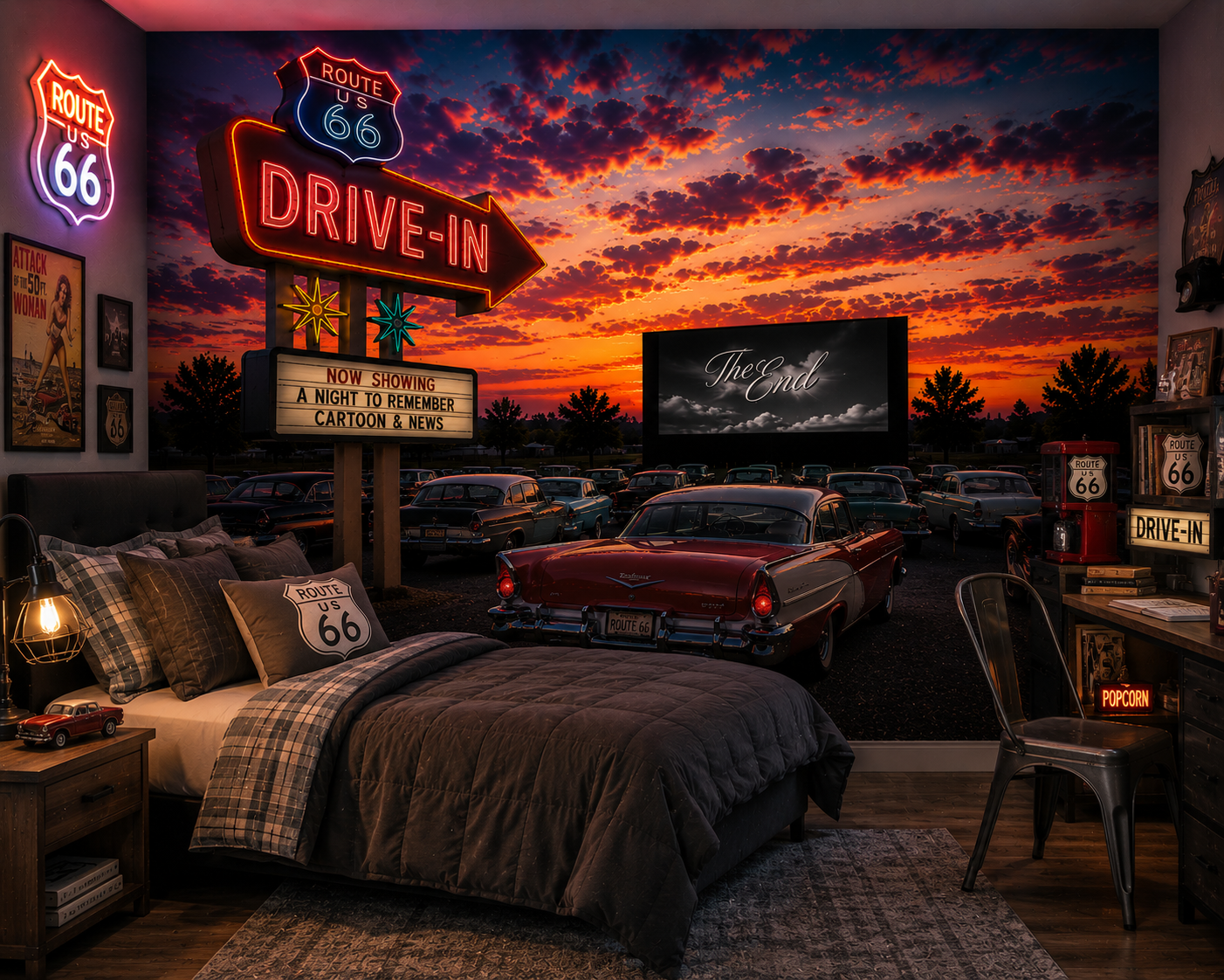 Route 66 Drive-In Theater Wall Mural