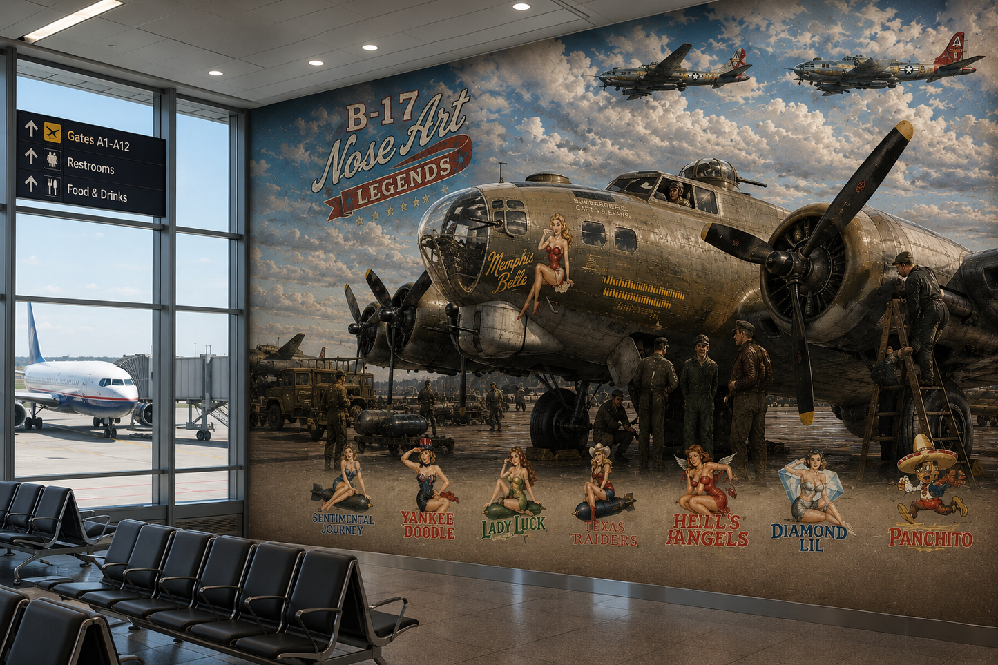 B-17 Bomber Nose Art Legends Wall Mural