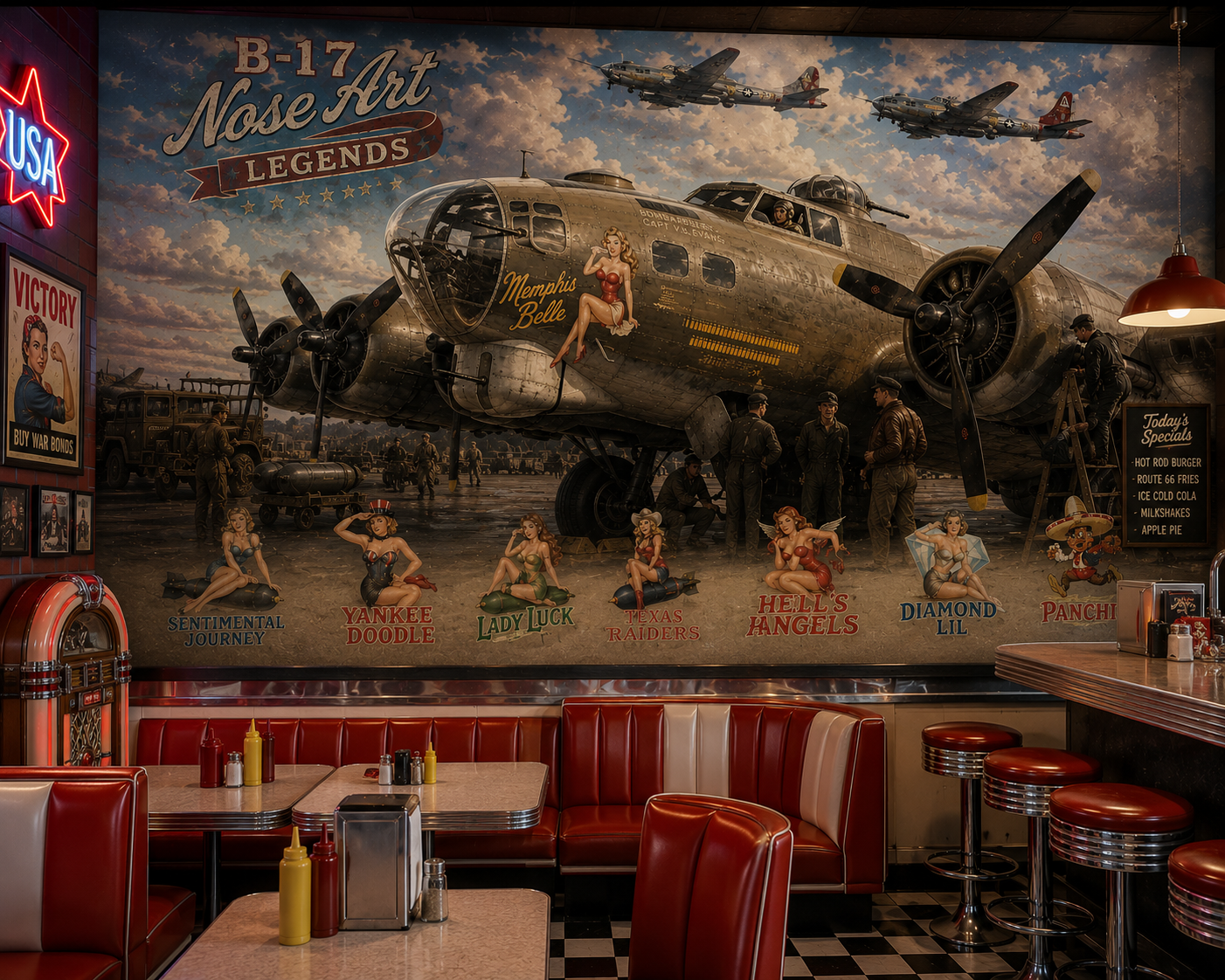 B-17 Bomber Nose Art Legends Wall Mural