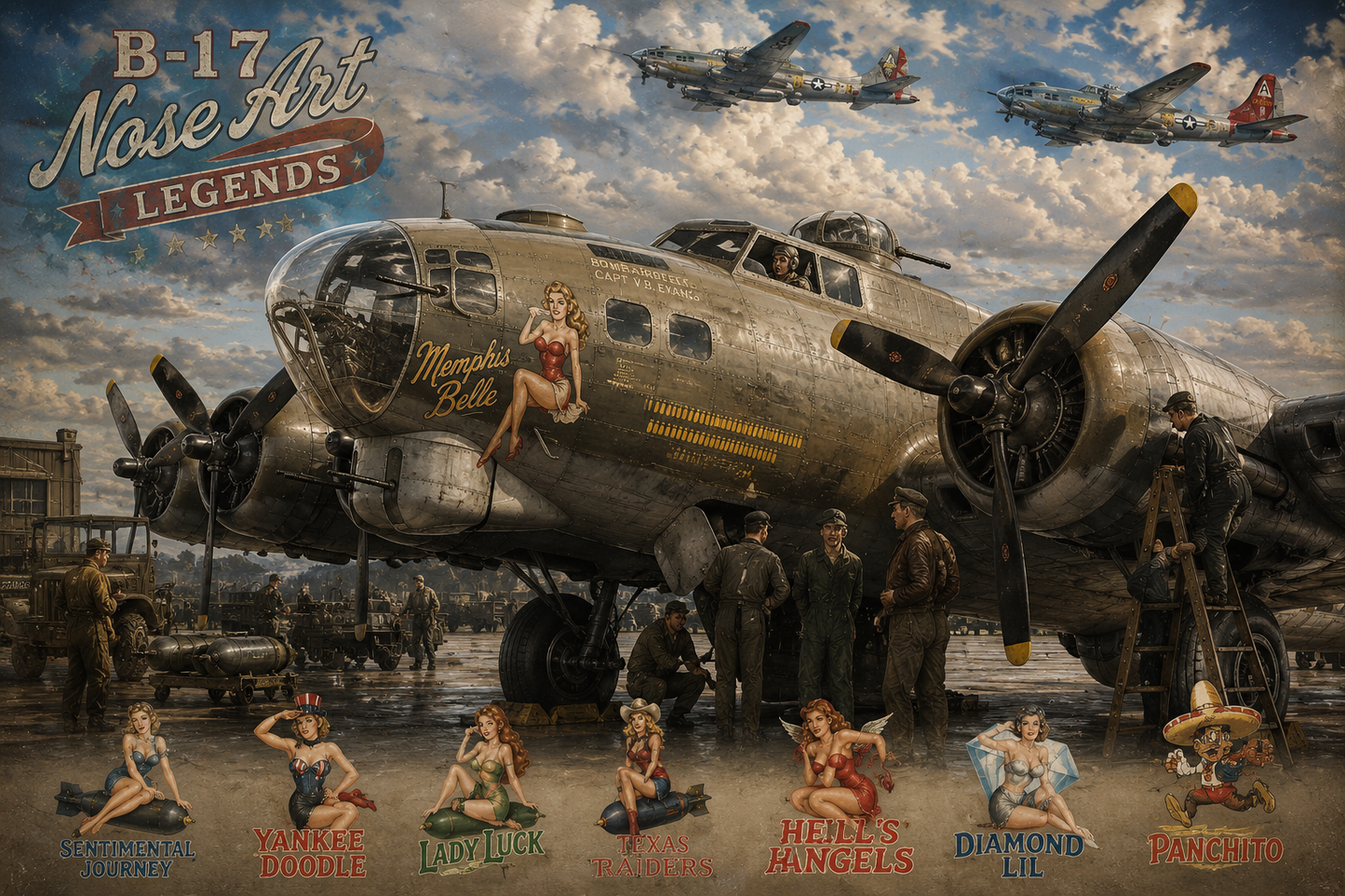 B-17 Bomber Nose Art Legends Wall Mural