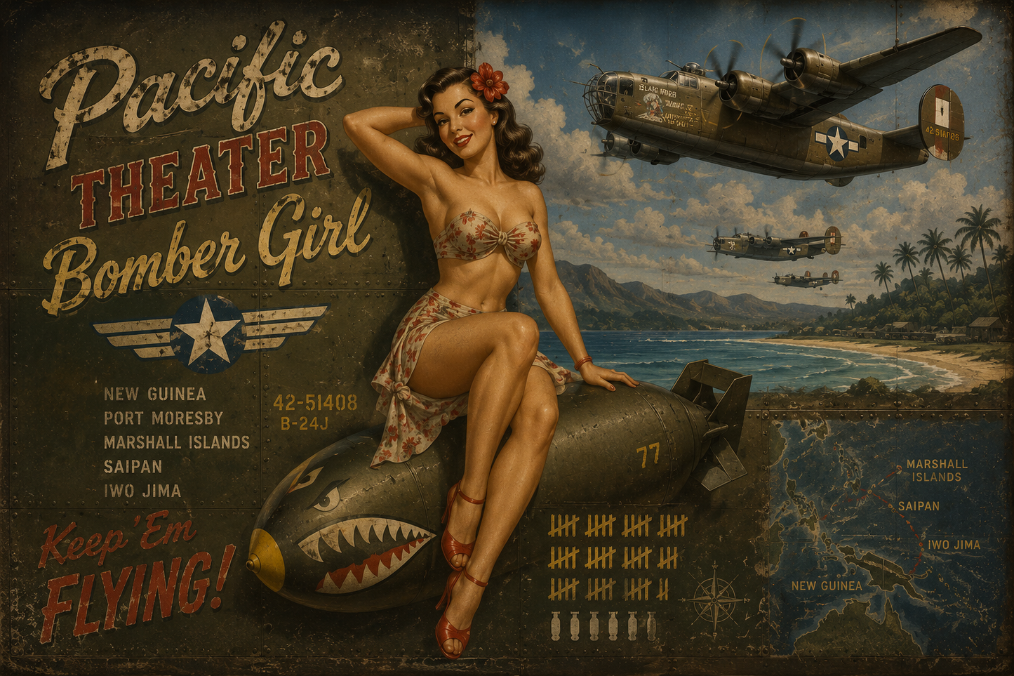 Pacific Theater Bomber Girl Wall Mural
