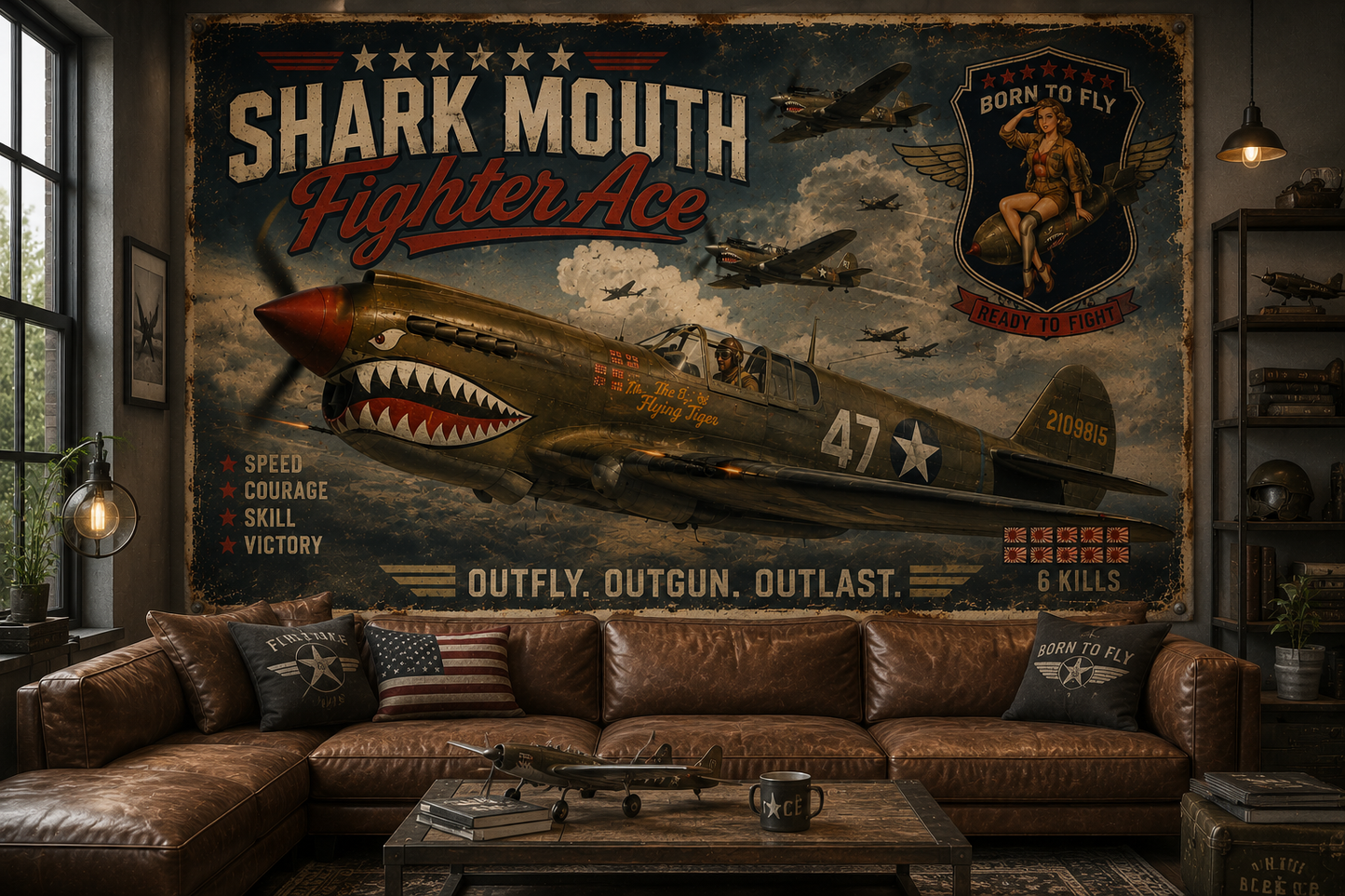 Shark Mouth Fighter Ace Wall Mural