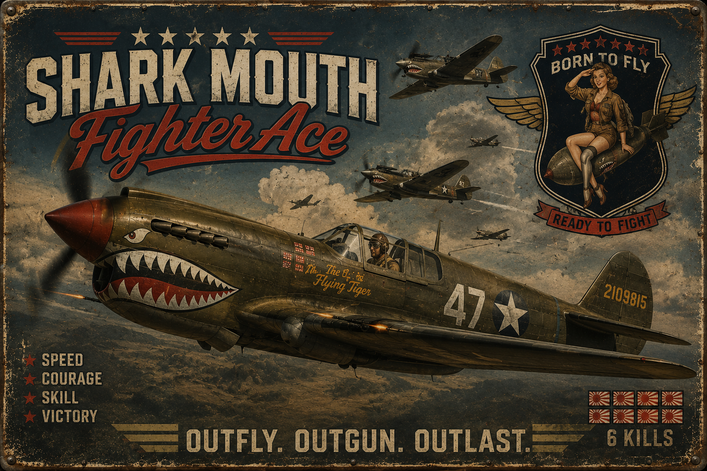 Shark Mouth Fighter Ace Wall Mural