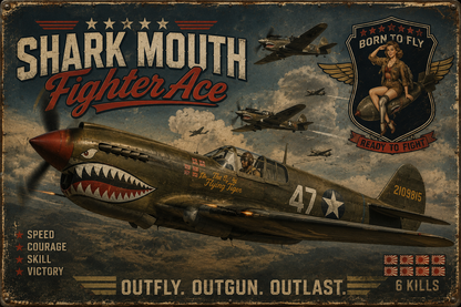 Shark Mouth Fighter Ace Wall Mural