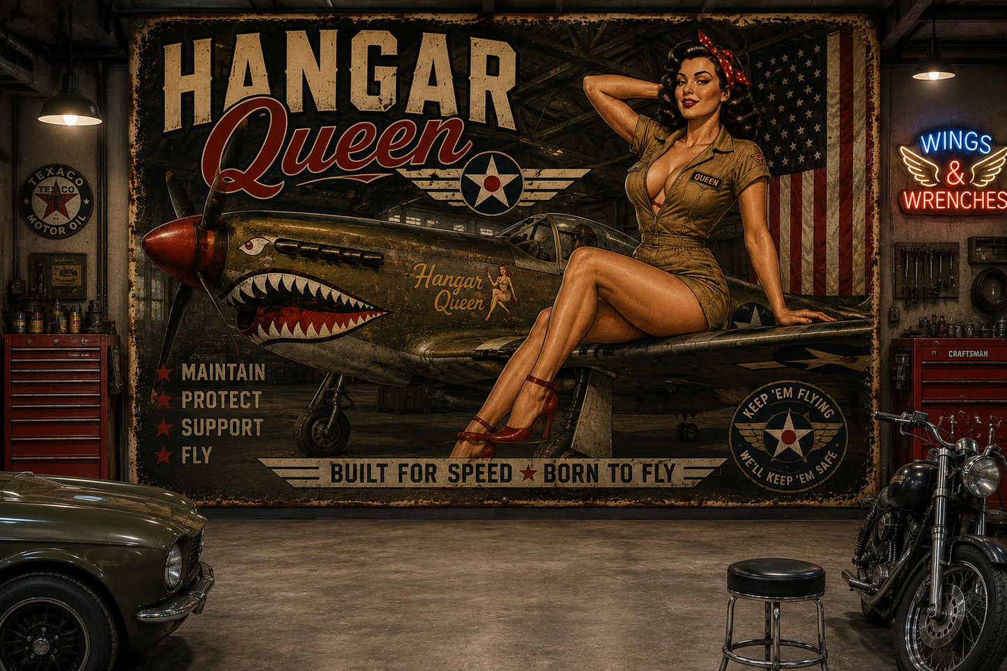 Hangar Queen Pinup Aviation Wall Mural
