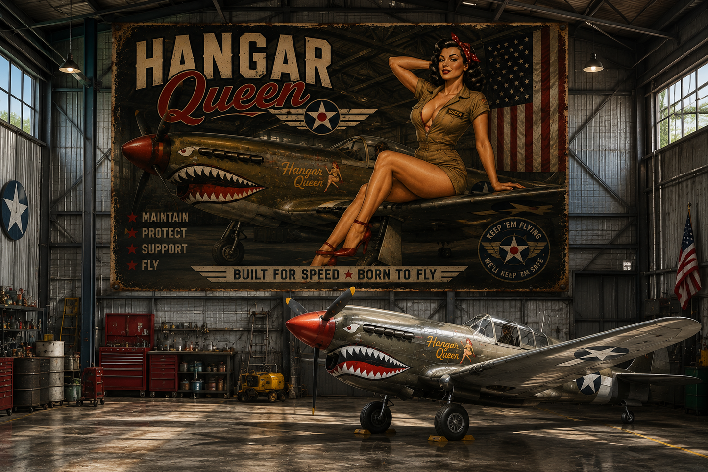 Hangar Queen Pinup Aviation Wall Mural