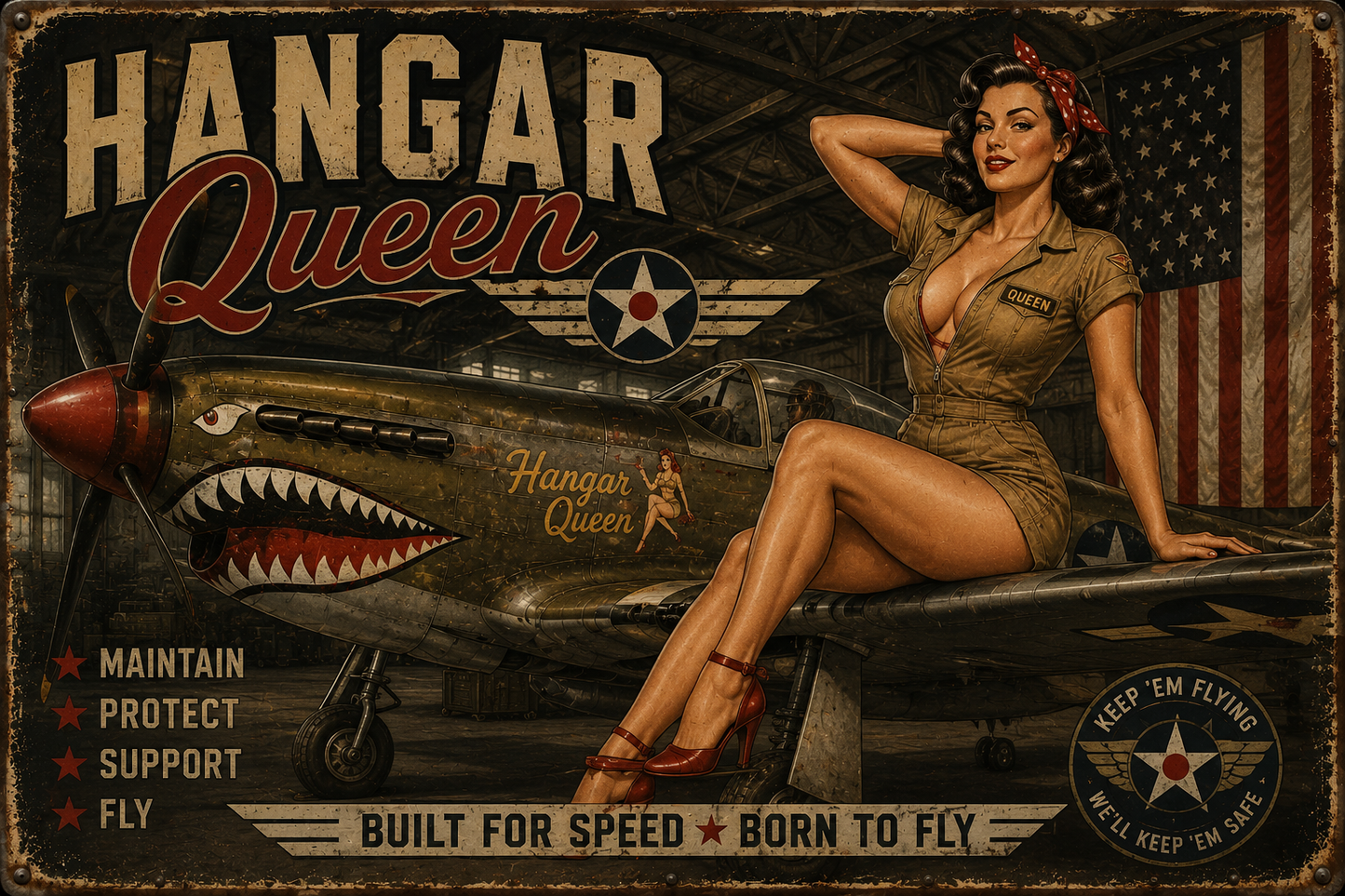 Hangar Queen Pinup Aviation Wall Mural