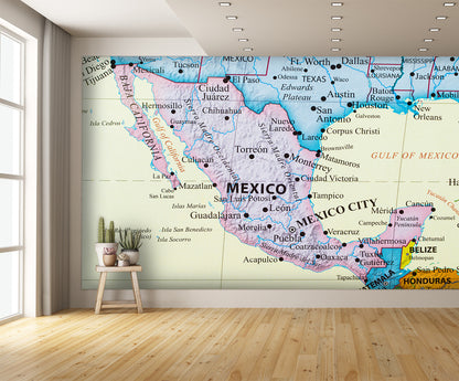 High Resolution Map of Mexico Wall Mural Wallpaper extra room