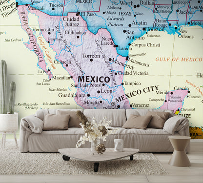 High Resolution Map of Mexico Wall Mural Wallpaper living room