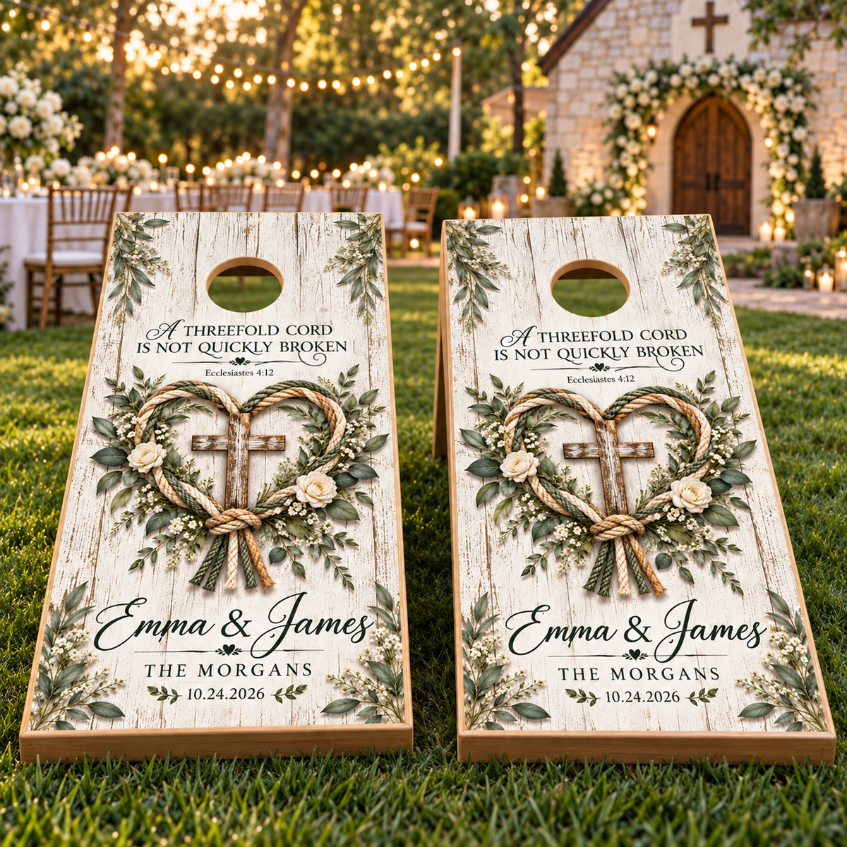 Matching Christian wedding cornhole boards(1)