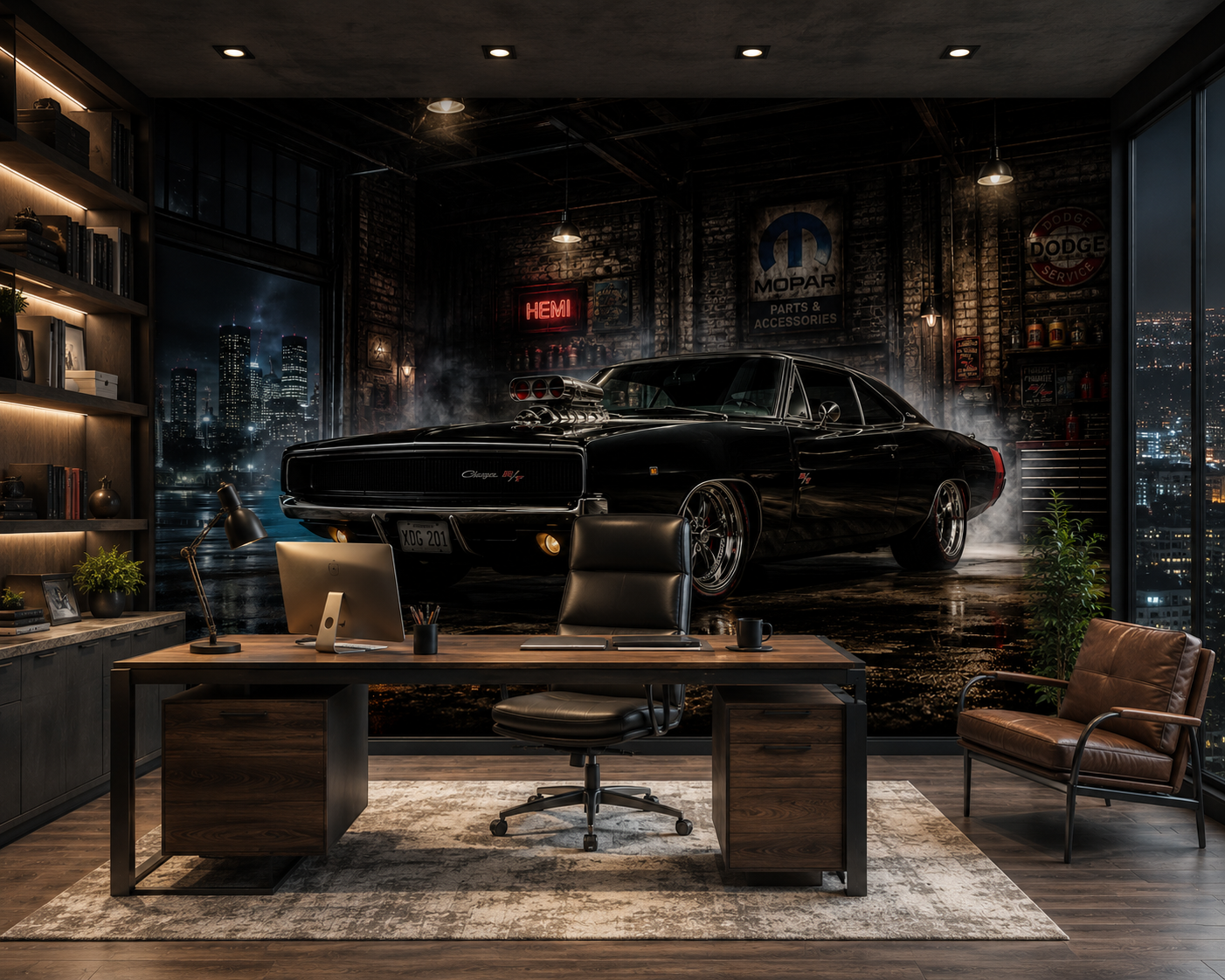 Midnight Garage Charger Wall Mural
