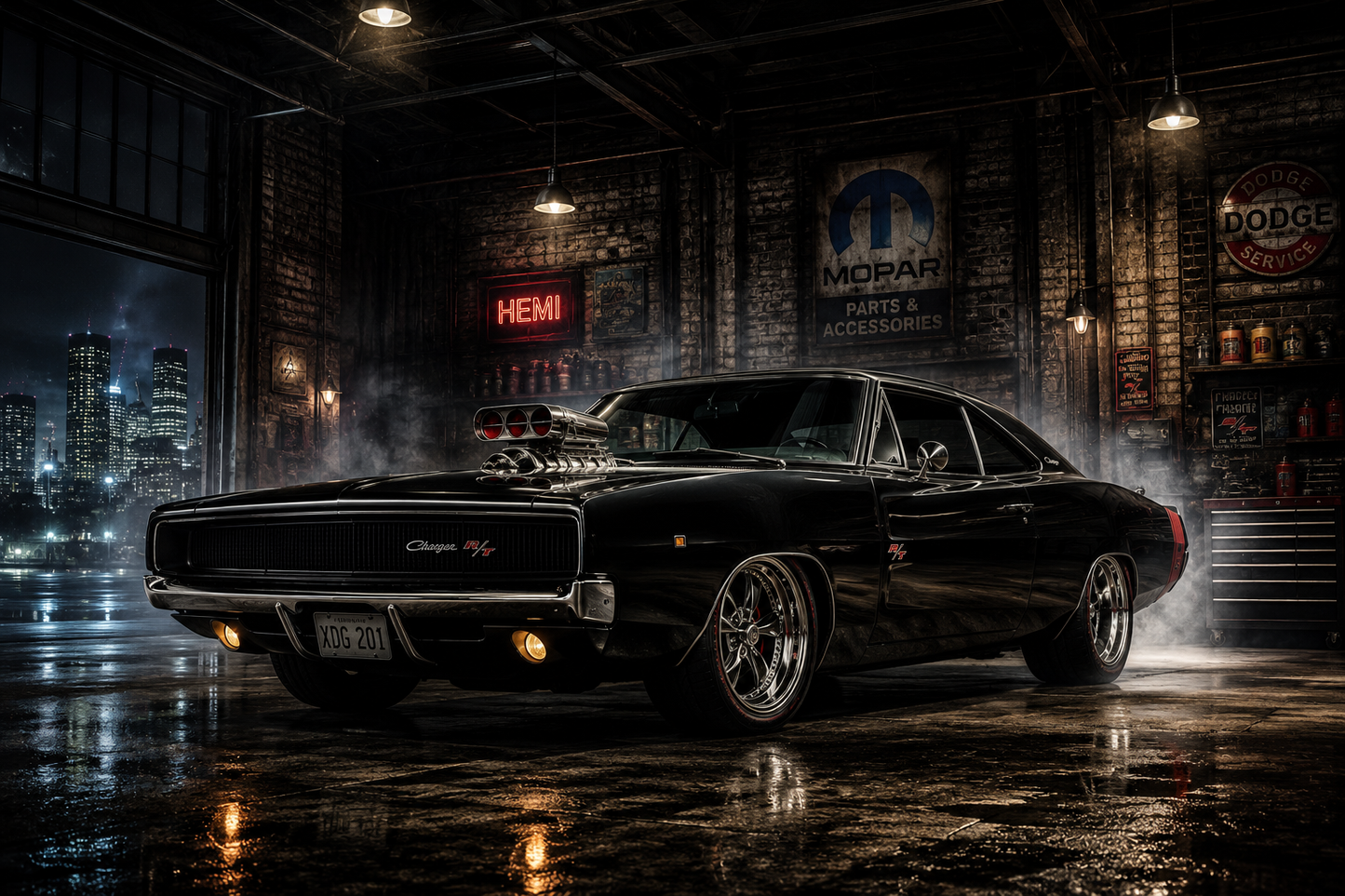 Midnight Garage Charger Wall Mural
