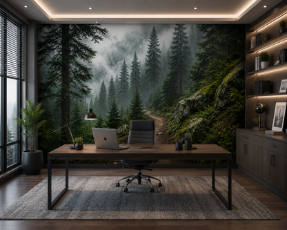 Misty Pine Forest Trail Wall Mural