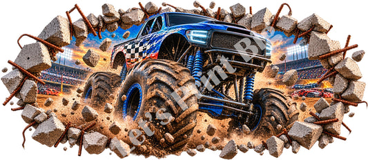 3D Monster Truck Breakthrough Wall Decal – Indoor & Outdoor Premium Vinyl Graphic