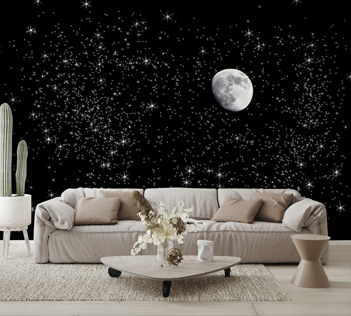 Moon Light Stars Wallpaper Night Wall Mural Outer Space living room