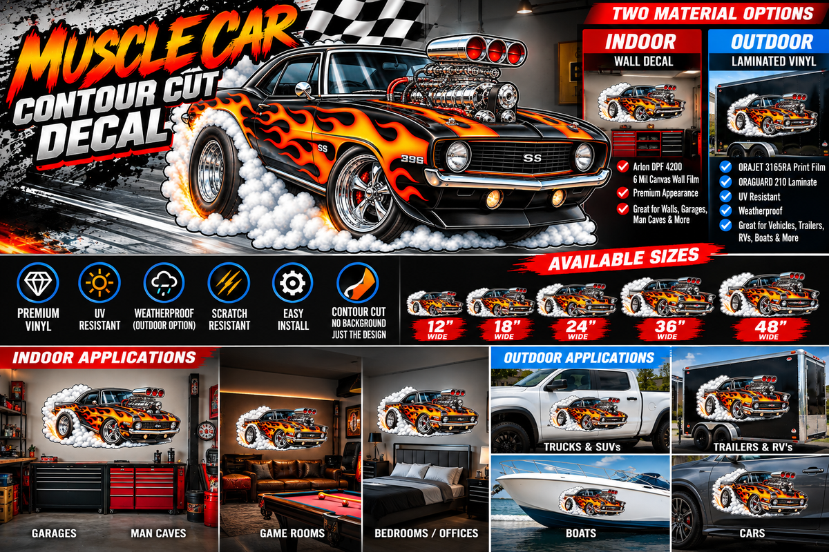 Muscle Car Burnout Contour Cut Decal – Indoor or Outdoor