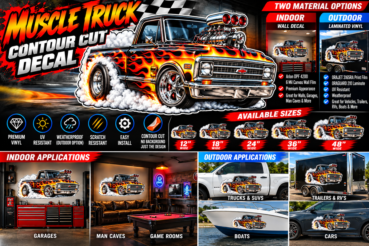 Muscle Truck Burnout Contour Cut Decal – Indoor or Outdoor