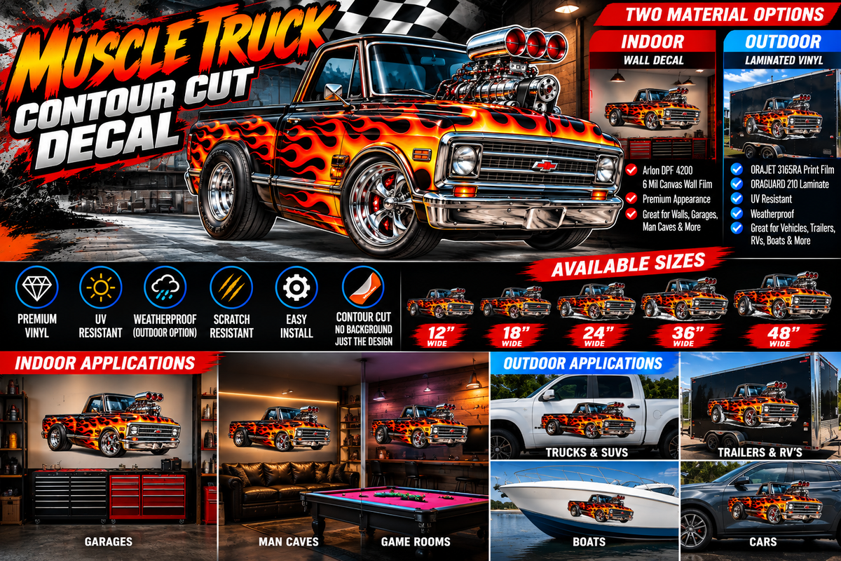 Flame Muscle Truck Contour Cut Decal – Indoor or Outdoor