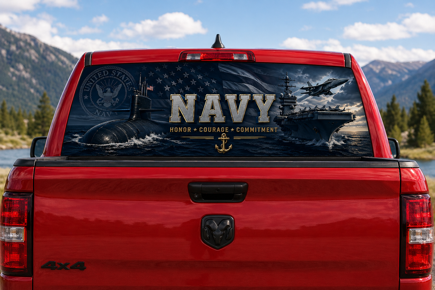 Navy Themed Rear See Through Window Graphic