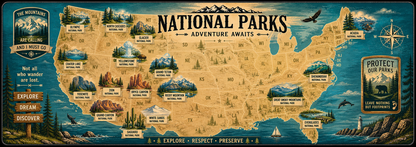 National Park Adventure Map Desk Mat