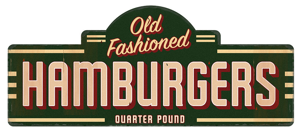 Retro Old Fashioned Hamburgers Decal 4 sizes Indoors or Outdoors Applications