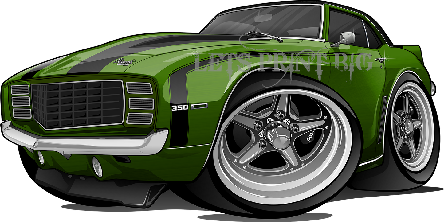 Car Art 1st Generation Yellow Black Stripes 1969 Camaro Wall Decal