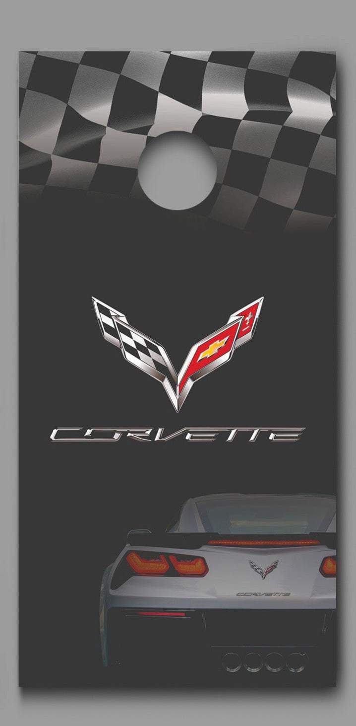 Corvette Car on Faded Background Corn Hole Decal Wrap