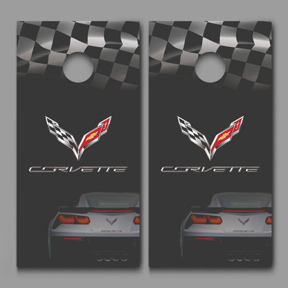 Corvette Car on Faded Background Corn Hole Decal Wrap