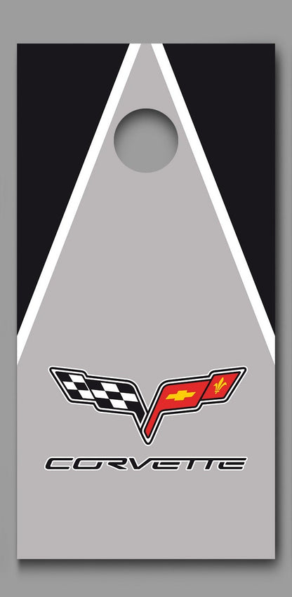 Corvette Emblem on Triangle Background Corn Hole Decal Wrap